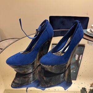 Blue Wedge Shoes with Suede Finish